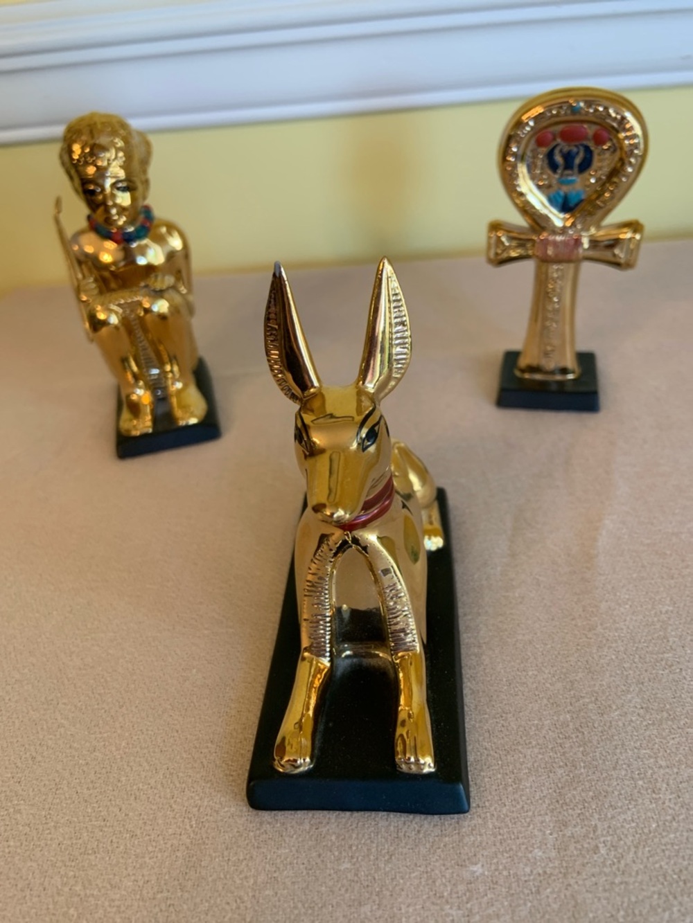 Franklin Mint Anubis The Jackal, King Tut, and Mirror Case Egyptian Motif Trio